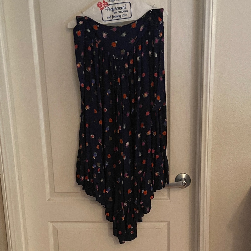 Carole Little Navy Asymmetrical Culottes with Floral Accents